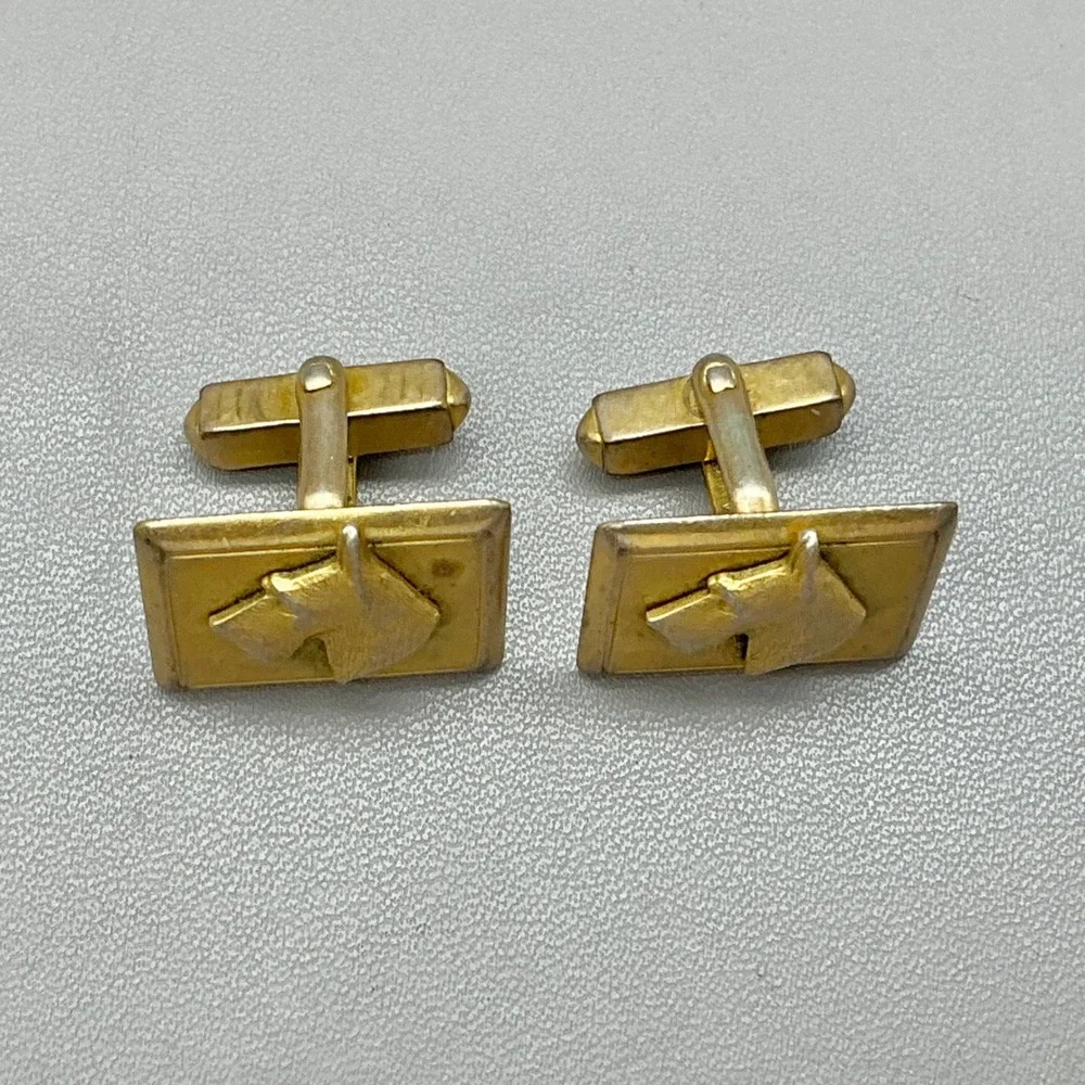 Swank Vintage Cufflinks Gold Tone Scottish Terrier Dog Men's Dress Accessory